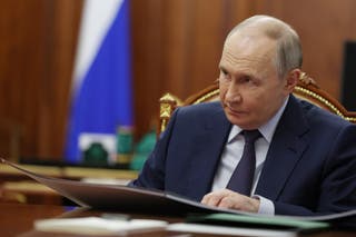 Russia's president Vladimir Putin addends a meeting with governor of the Vladimir region in Moscow